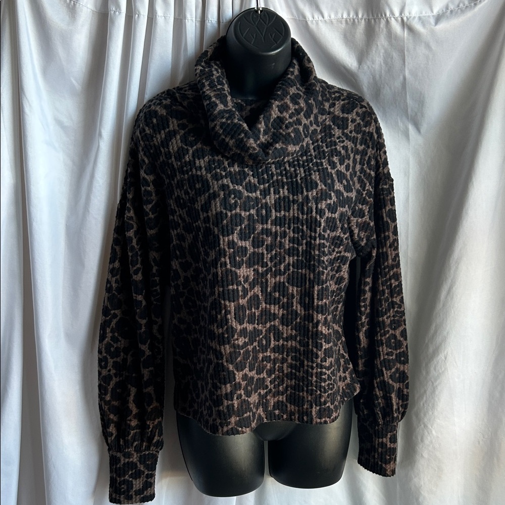 Sanctuary Black and Brown Cowl Neck Sweater